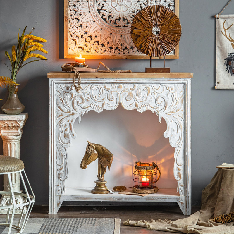 Beige + Burlywood Solid Wood Freestanding Fireplace