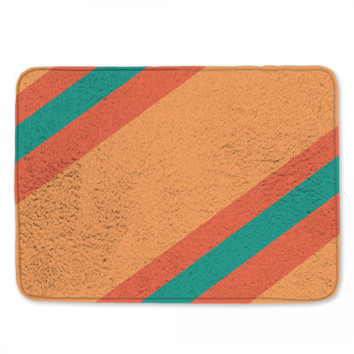 Tapis de bain orange à rayures bleu sarcelle