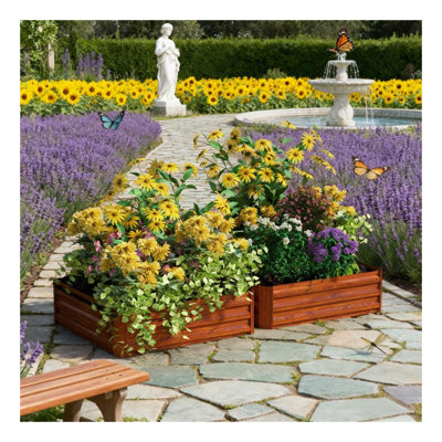 Ensemble de 2 lits de jardin surélevés en métal galvanisé, boîtes à fleurs carrées pour légumes et fleurs d'extérieur, brun foncé