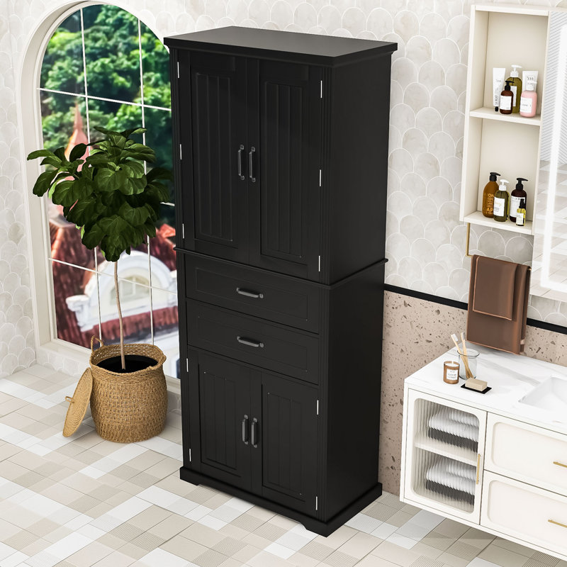 Minimalist Freestanding Storage Cabinet with Adjustable Shelf, Drawers and Anti-Tip Safety, Matte Black