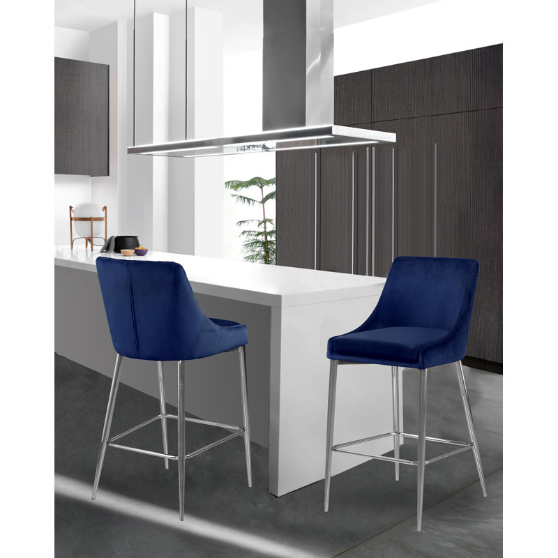 Karina 27.5" Bar Stool, Navy Velvet, Chrome