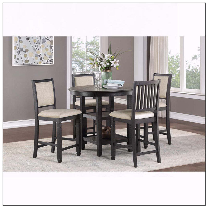 Table à hauteur de comptoir avec tablettes - brun et noir blanc, Brown