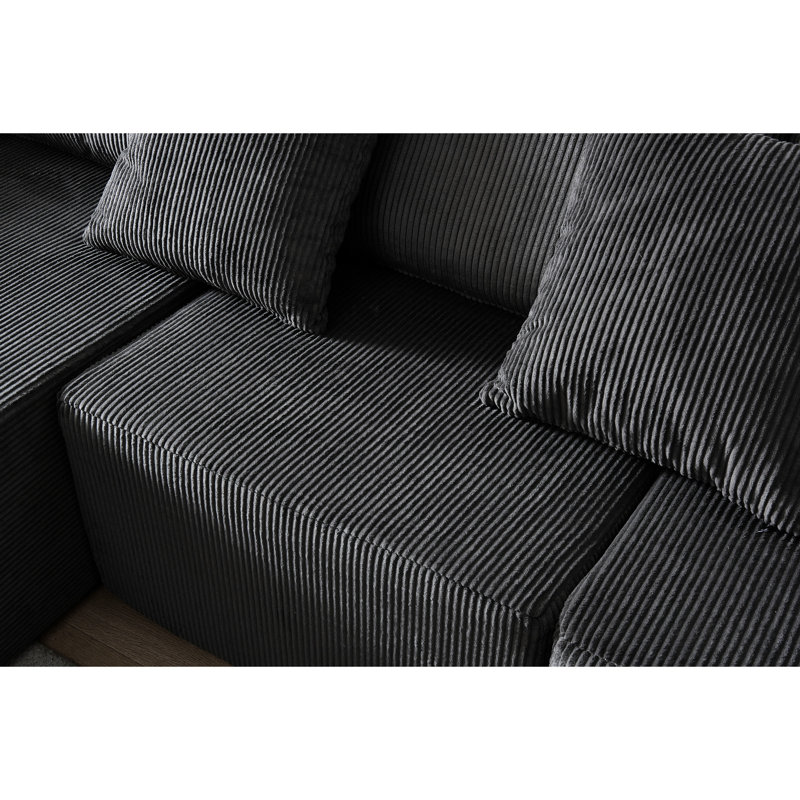 Sectional Foam Couch For Living Room, 108.3" With Dark Grey Corduroy Chaise, High Elastic Sponge, Freely Combined, 800Lbs Weight Capacity , Chaise Lounge,