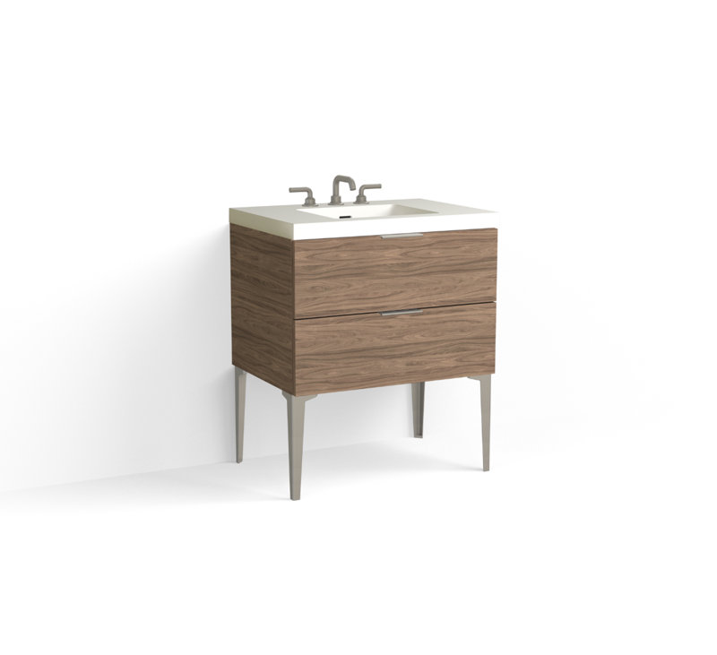 Avila 30" W Freestanding Single Bathroom Vanity with Dean Leg, Gloss White/8" Widespread, Satin Nickel, Nocino