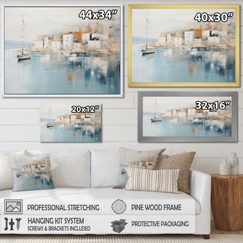 Amolika - Bateau, art mural sur toile, Cadre flottant noir, H 30 po x l 40 po x P 1,5 po