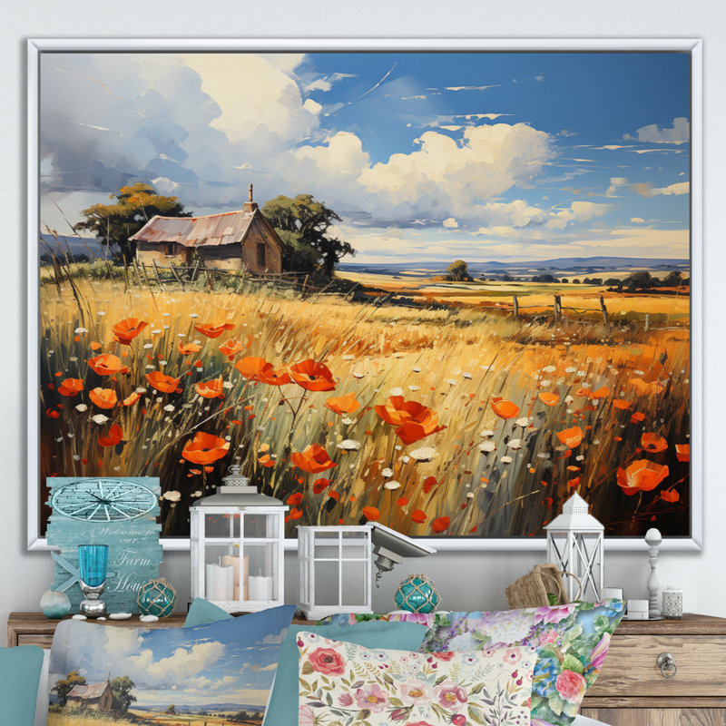Marshman " French Fields Of Normandy I ", Cadre flottant blanc, H 34 po x l 44 po x P 1,5 po
