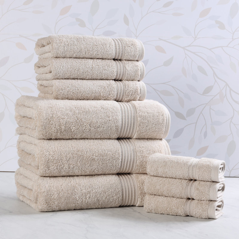 Glennet Heritage Egyptian Cotton Soft Absorbent 9 Piece Bathroom Towel Set, Stone