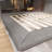 King Size Grey Upholstered Platform Bed With Extended Wood Headboard And Built-In Bedside Shelf