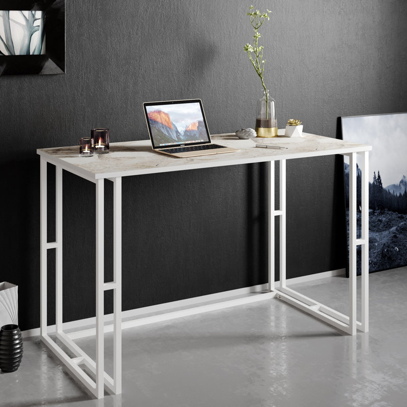 Bureau d'étude moderne avec pieds en métal, conception en marbre blanc, 47,2 po x 29,5 po x 23,6 po | 100% panneau de particules enduit de mélamine, épaisseur: 0,7 pouce | Élégant et durable, parfait pour les bureaux à domicile et les espaces d'étude