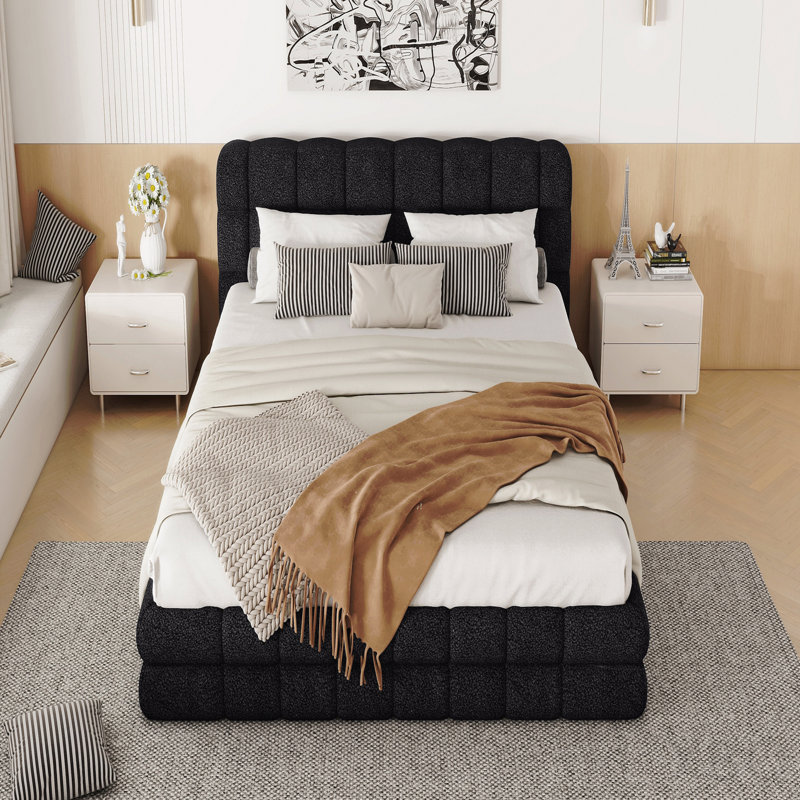 Queen Size Upholstered Platform Bed, Black