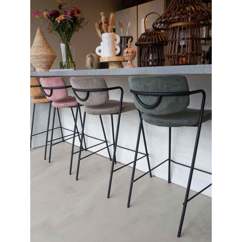 Manzanola Upholstered Counter Stool with Metal Frame, Yellow