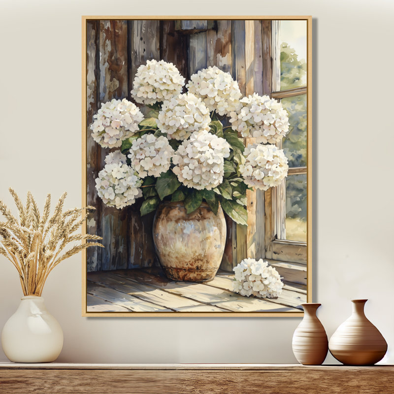 Paysage d'hortensias dans la brise d'été - art mural hortensias, H 40 po x l 30 po, Impression encadrée flottante