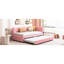 Lit de jour simple tapissier avec couchette en tissu de lin rose, lit gigogne sans sommier, lit en tissu, nécessaire