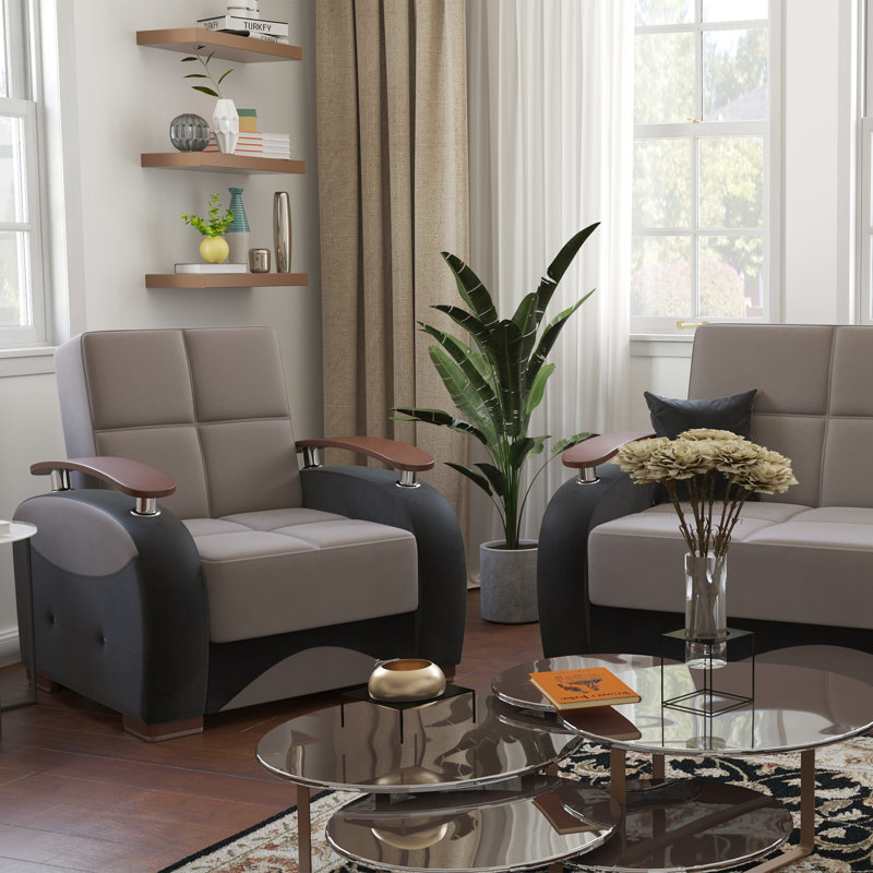 Gray Microfiber Convertible Sleeper Arm Chair with Storage