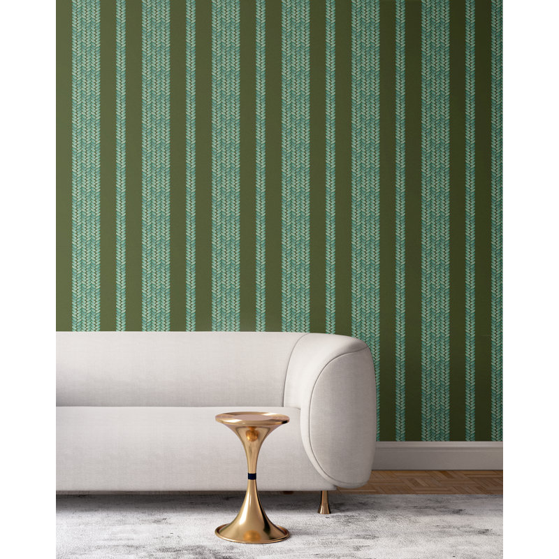 Peregrine | Woven Stripe Wallpaper Double Roll, Green/Teal