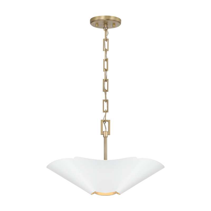 4-Light Modern Botanical Dual Mount Pendant in Matte White with Painted Matte Brass Interior and Square Designer Chain