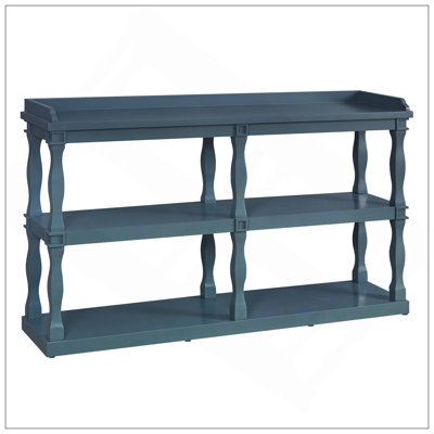 Console avec espaces de rangement ouverts à 3 niveaux et pieds de soutien à colonne romaine, table d'entrée de canapé étroite pour le salon, l'entrée et le couloir (bleu marine)