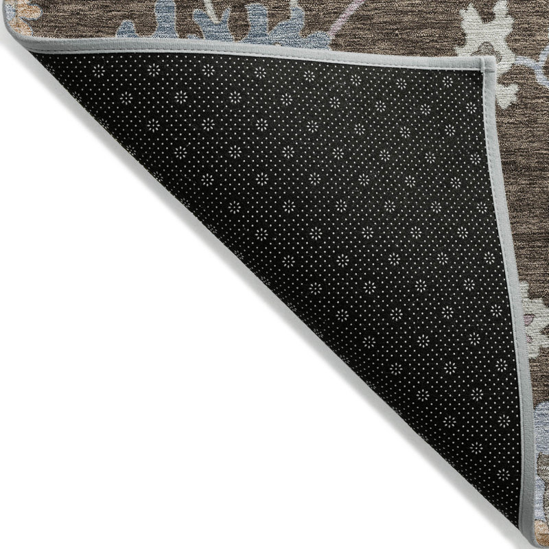 Tapis intérieur lavable floral beige et bleu 9 pi x 12 pi chocolat