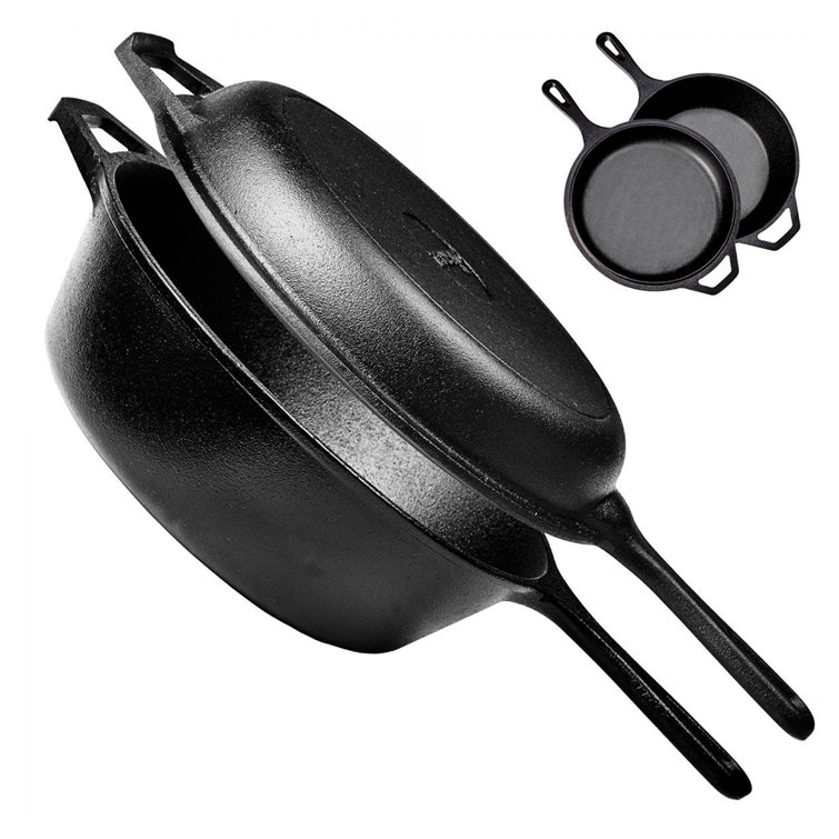 Cuisinel Cast Iron Skillet with Lid Set of 3 Kitchen Cookware Pre