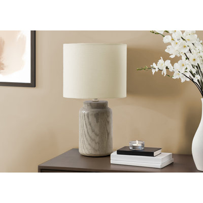 Lighting, H 17 po, lampe de table, résine taupe, abat-jour ivoire / crème