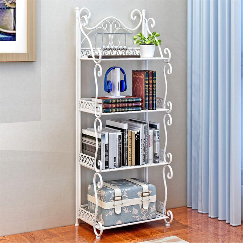Étagère de rangement multi-niveaux en métal, étagère pliable en métal pour tasses et plats en fer forgé, pour la cuisine, la salle de bain, le bureau et le bureau (blanc, 4 niveaux)