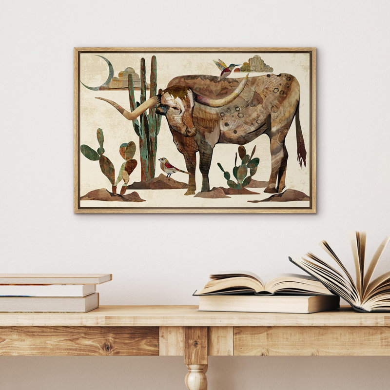 «Animals Western Decor Longhorn Cow Portrait», reproduction d'art sur toile, H 16 po x l 24 po x P 1,5 po, Naturel