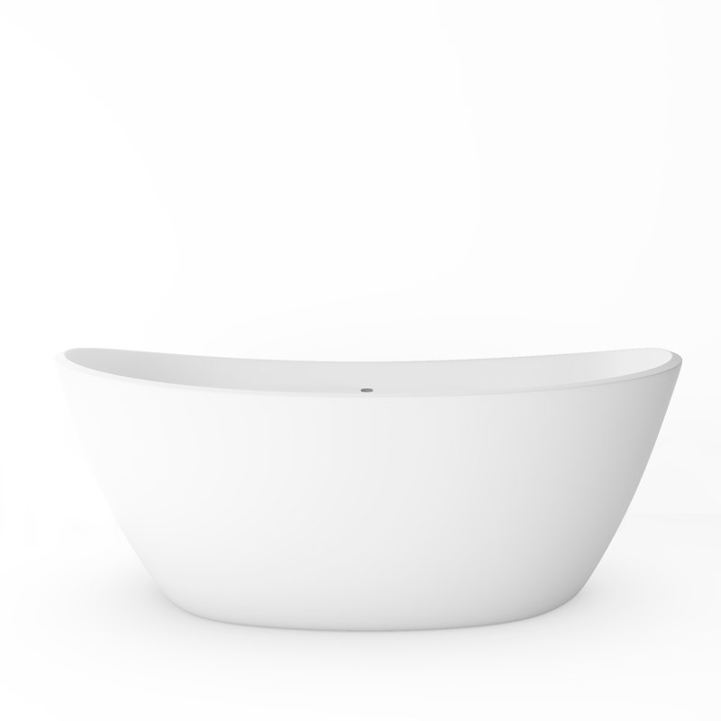 Manhattan 64" x 33" Freestanding Soaking Tub, Solid Surface Stone Resin Oval Bathtub - White, White