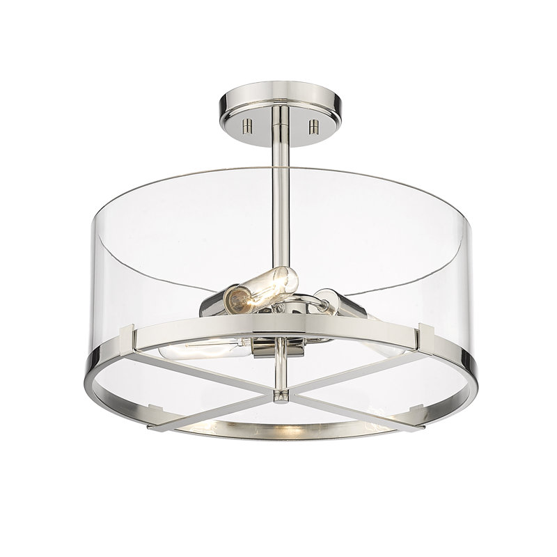Plafonnier semi-encastré 3 lumières 16,5 po Mabe, Nickel poli