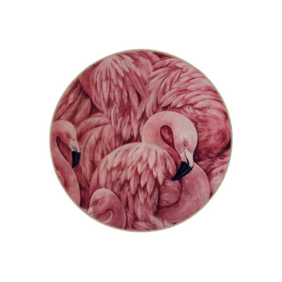 Machine Washable Animal Collection Round Flamingo Patterned Woven Base Rug