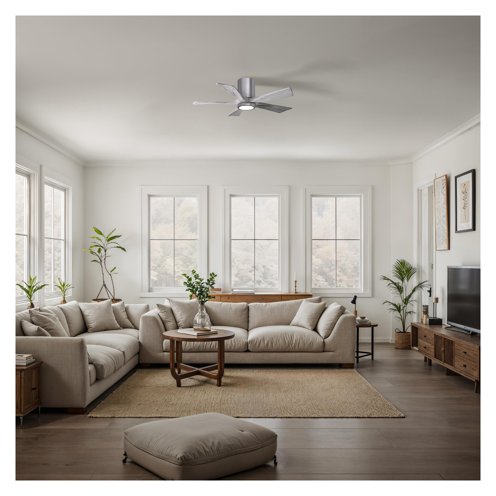 Irene 5 - Blade LED Ceiling Fan with Light Kit Included, Barn Wood Tone, Brushed Pewter, 42"