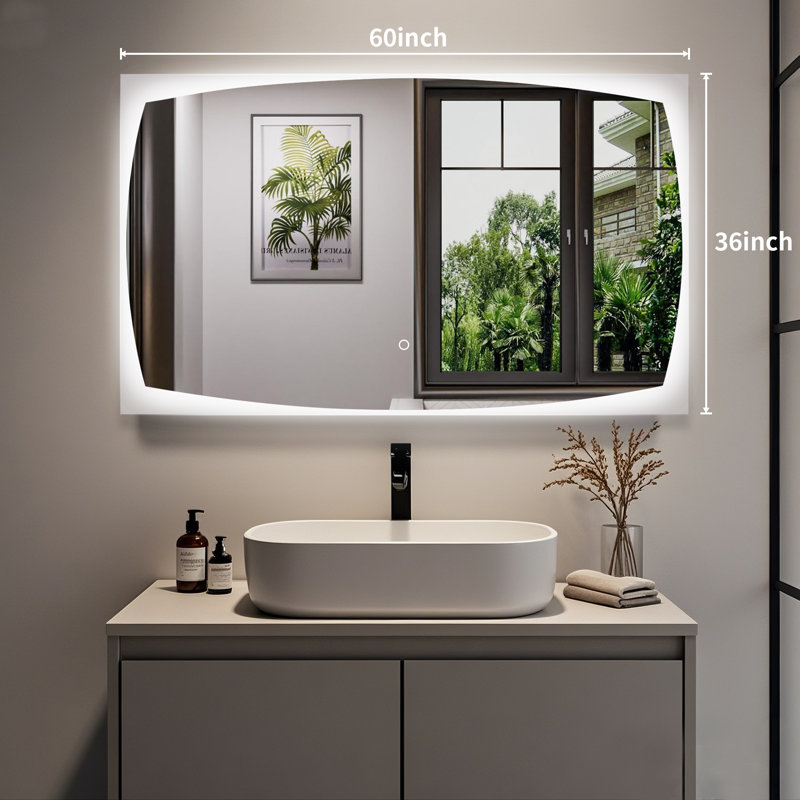 Backlit Modern Bathroom / Vanity LED Mirror, Tempered Glass, with 3 Color Temperature & Stepless Brightness Adjustment