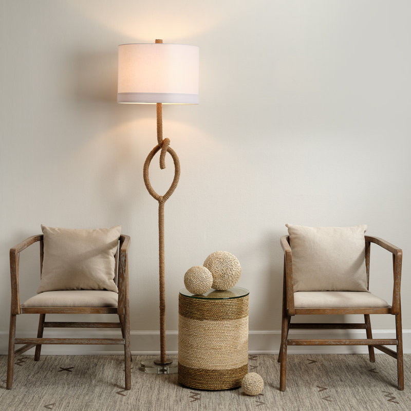 Multi-Tone Seagrass Drum Side Table with Glass Top