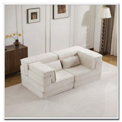 Compression Mahjong Sofa,Convertible Floor Sofa Bed,DIY Boneless Modular Sectional Sofa,No Assembly Required,Circle Fleece Fabric,Oversized 3 Seater With 3 Pillows