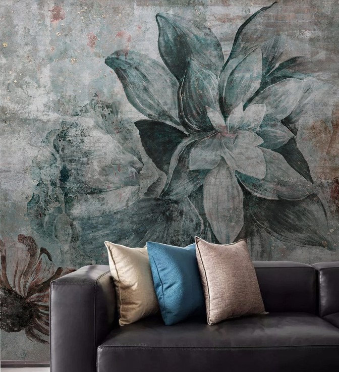 Non-Pasted Floral Wall Mural, 75" W x 112" L