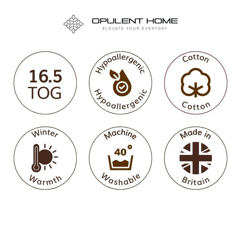 Opulent Home Luxury 16.5 Tog Winter Duvet – Cotton Cover Hypoallergenic Warm Quilt for Cold Nights, Double