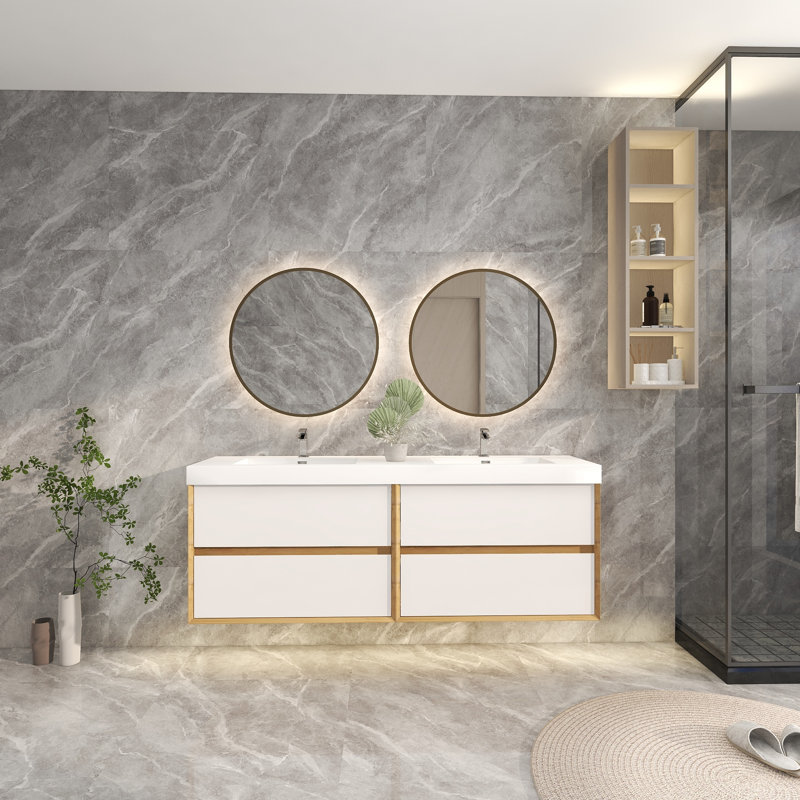 70.4'' Double Bathroom Vanity with Plastic Top, Glossy White