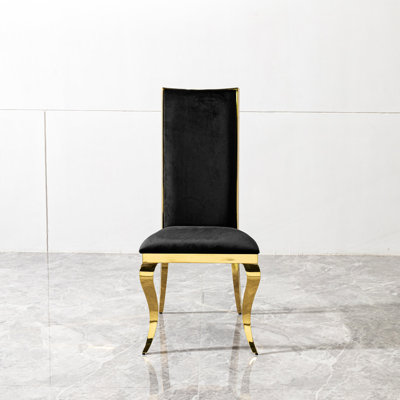 Of 2 Dining Chairs, Black Velvet Fabric, Gold Stainless Steel Legs, For A Comfortable Meal Relaxing