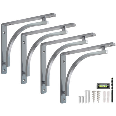 Classic Shelf Bracket Set by Balin Designs (Chrome) for 10 inch - 12 inch Mantel Shelves L Brackets – Heavy Duty Decorative Metal Supports – Easy Installation with Hardware Included - Set of 4