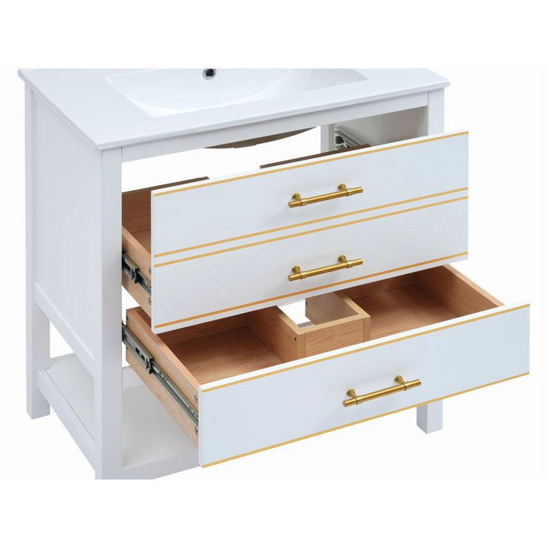 Armoire de meuble-lavabo avec tiroirs ouverts Abundant, Blanc
