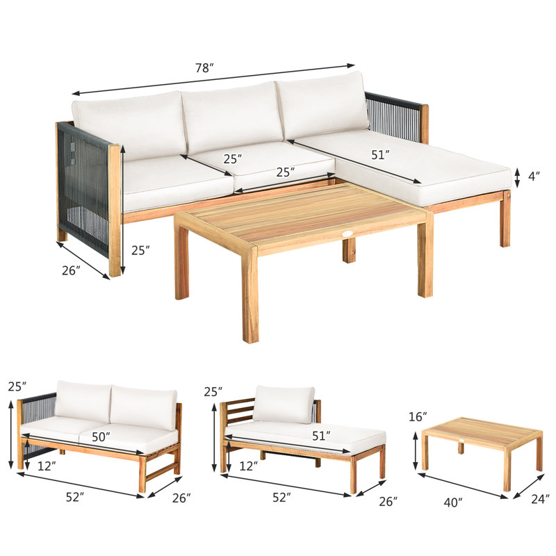 Acacia 3 - Person Patio Conversation Set with Cushions