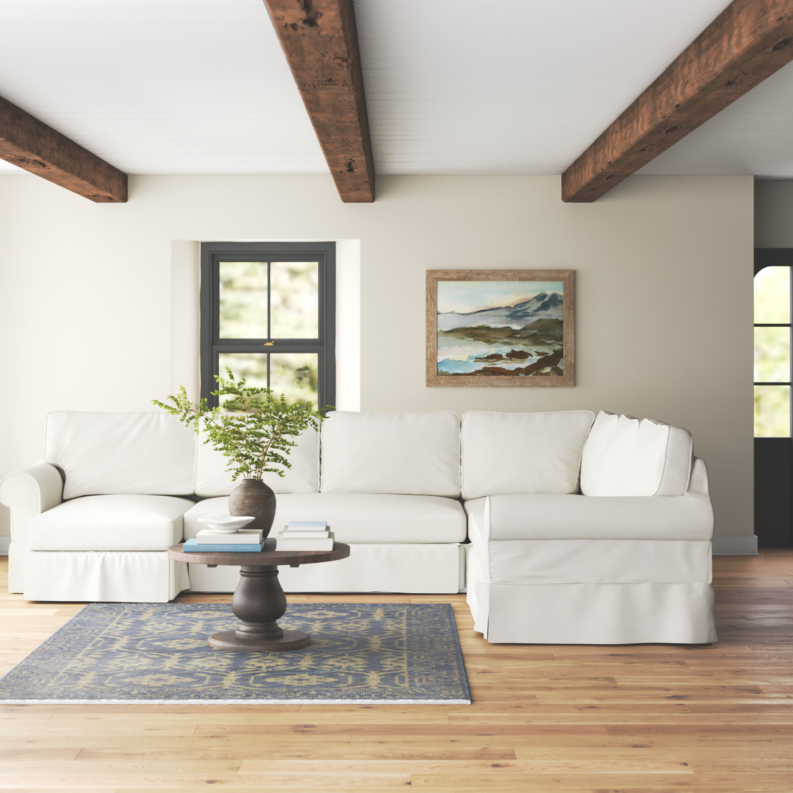 Porter Slipcovered U-Shaped Sectional, Bayou Off White Canvas, Left Hand Facing