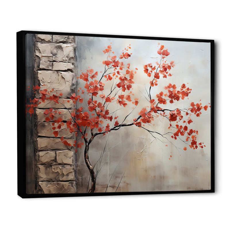 Érable rouge ardent III sur toile, H 24 po x l 32 po x P 1 po, Cadre flottant noir