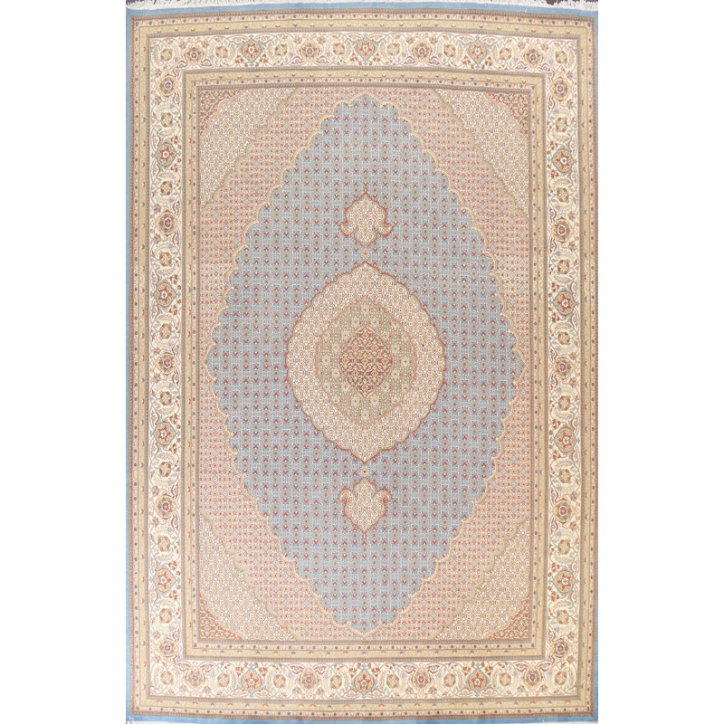Tapis bleu noué à la main de conception unique 9 pi 1 po x 12 pi 8 po Lunasha