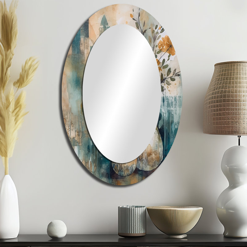 Miroir mural ovale orange et vert Bohemia IV - Bohemian, 36 po x 24 po
