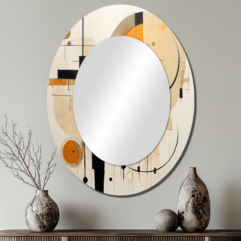 A Sense Of Timelessness Watercolor Yellow Black II - Modern Oval Wall Mirror, 40" x 30"