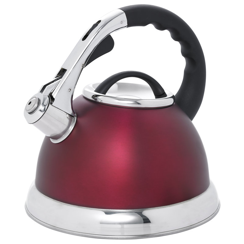 Creative Home Camille 3 Quart Stainless Steel Whistling Tea Kettle with Aluminum Capsulated Bottom, Cranberry