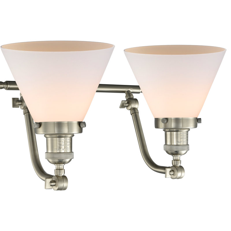 Éclairage pour meuble-lavabo 2 lumières cône Bonomo, Nickel satiné brossé, Boîtier blanc mat
