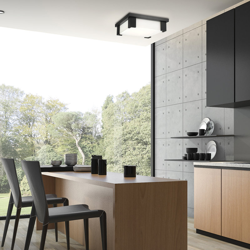 Thornhill, plafonnier, 12 po, noir mat, verre blanc