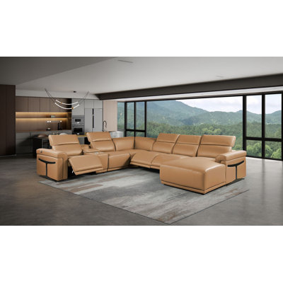 Canapé modulaire en cuir italien 7 pièces Cognac Cognac