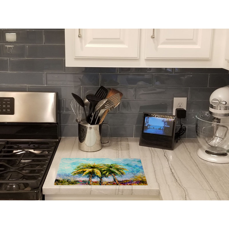 Summer Breezes Palm Tree Glass Cutting Board